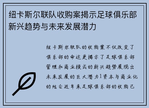 纽卡斯尔联队收购案揭示足球俱乐部新兴趋势与未来发展潜力